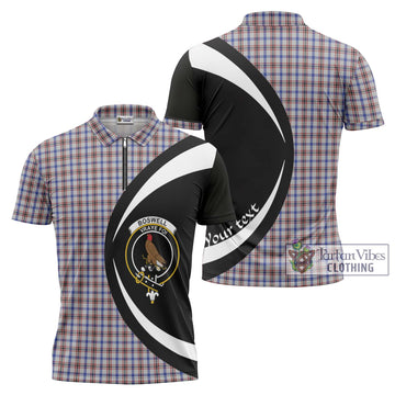 Boswell Tartan Zipper Polo Shirt with Family Crest Circle Style Unisex - Tartan Vibes Clothing