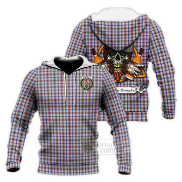 Boswell Tartan Knitted Hoodie with Family Crest and Bearded Skull Holding Bottles of Whiskey Unisex Knitted Pullover Hoodie - Tartan Vibes Clothing