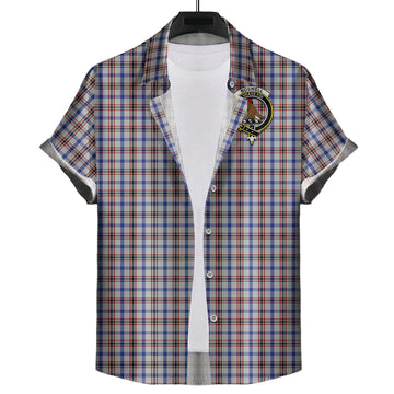 Boswell Tartan Short Sleeve Button Down Shirt with Family Crest