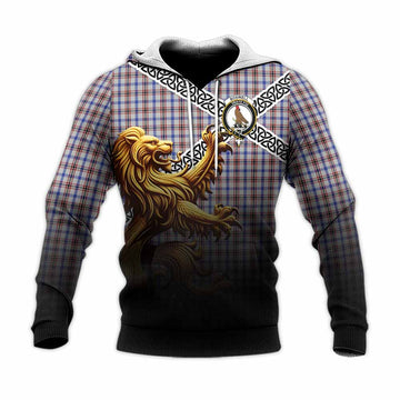 Boswell Crest Tartan Knitted Hoodie with Golden Lion Emblem Celtic Style Unisex Knitted Pullover Hoodie - Tartan Vibes Clothing