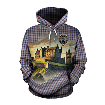 Boswell Tartan Family Crest Cotton Hoodie with Scottish Ancient Castle Style Pullover Hoodie XS - Tartan Vibes Clothing