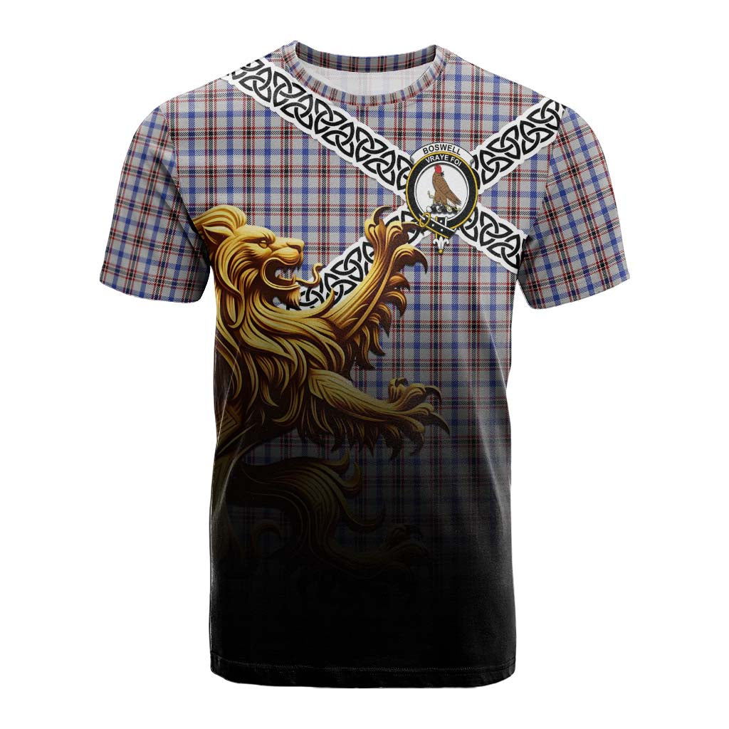 Boswell Crest Tartan Cotton T-shirt with Golden Lion Emblem Celtic Style Kid's Shirt - Tartan Vibes Clothing