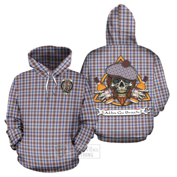Boswell Tartan Hoodie with Family Crest and Bearded Skull Holding Bottles of Whiskey Zip Hoodie - Tartan Vibes Clothing