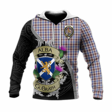 Boswell Tartan Family Crest Knitted Hoodie Lion Rampant Royal Thistle Shield Celtic Inspired Unisex Knitted Pullover Hoodie - Tartan Vibes Clothing