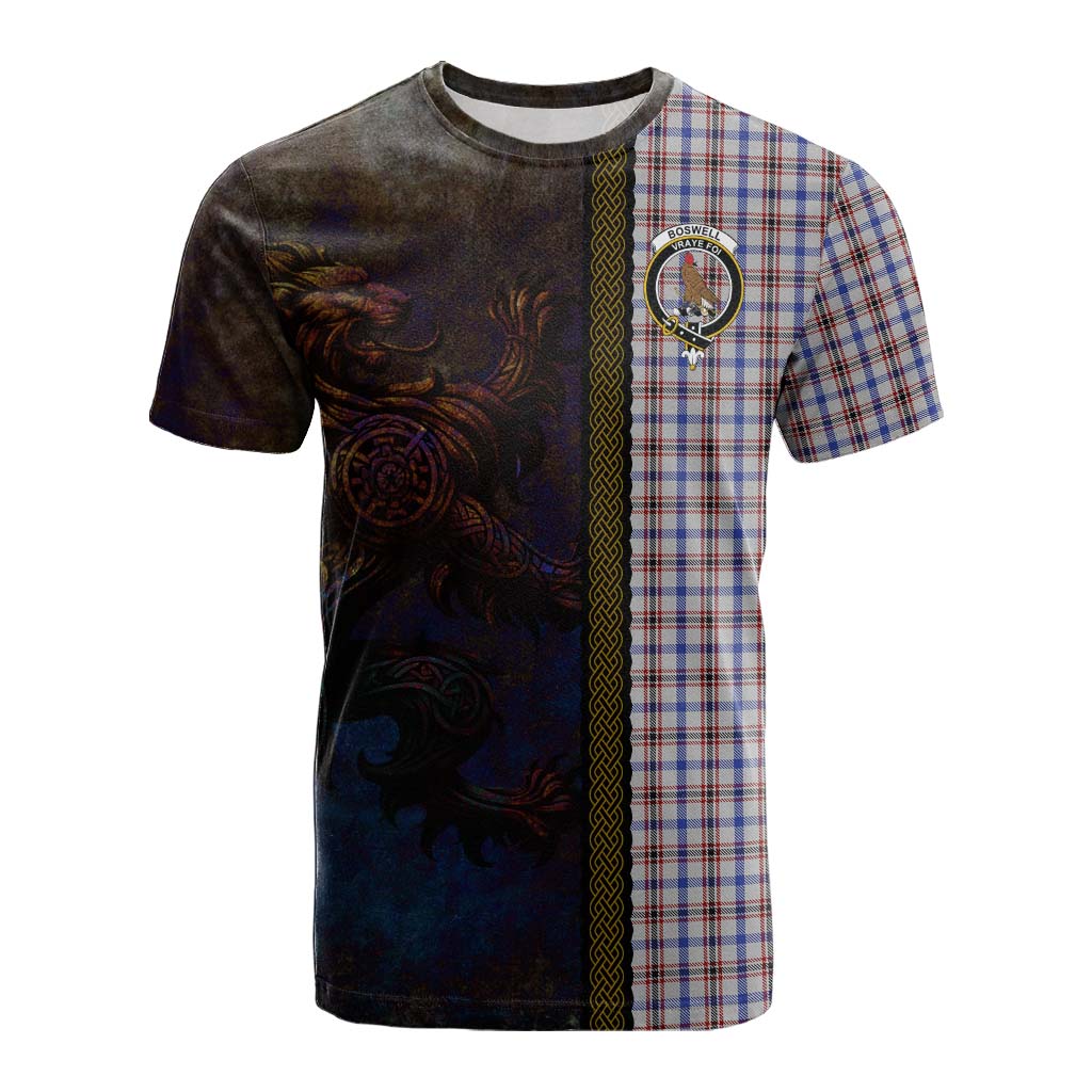 Tartan Vibes Clothing Boswell Tartan Family Crest Cotton T-shirt Alba Gu Brath Be Brave Lion Ancient Style