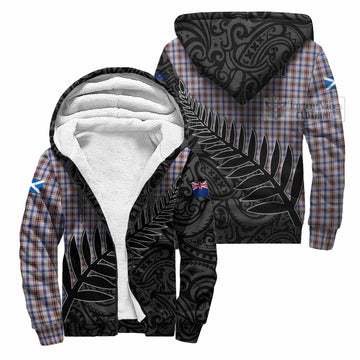 Boswell Crest Tartan Sherpa Hoodie with New Zealand Silver Fern Half Style Unisex S - Tartan Vibes Clothing