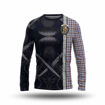 Boswell Tartan Long Sleeve T-Shirt with Family Crest Cross Sword Thistle Celtic Vibes Unisex - Tartan Vibes Clothing