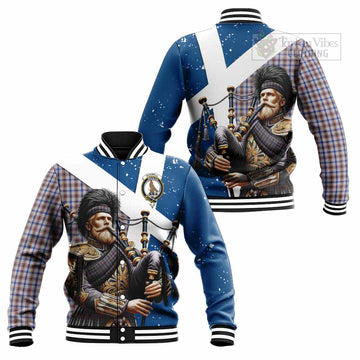 Boswell Tartan Baseball Jacket with Family Crest Scottish Bagpiper Vibes Unisex - Tartan Vibes Clothing
