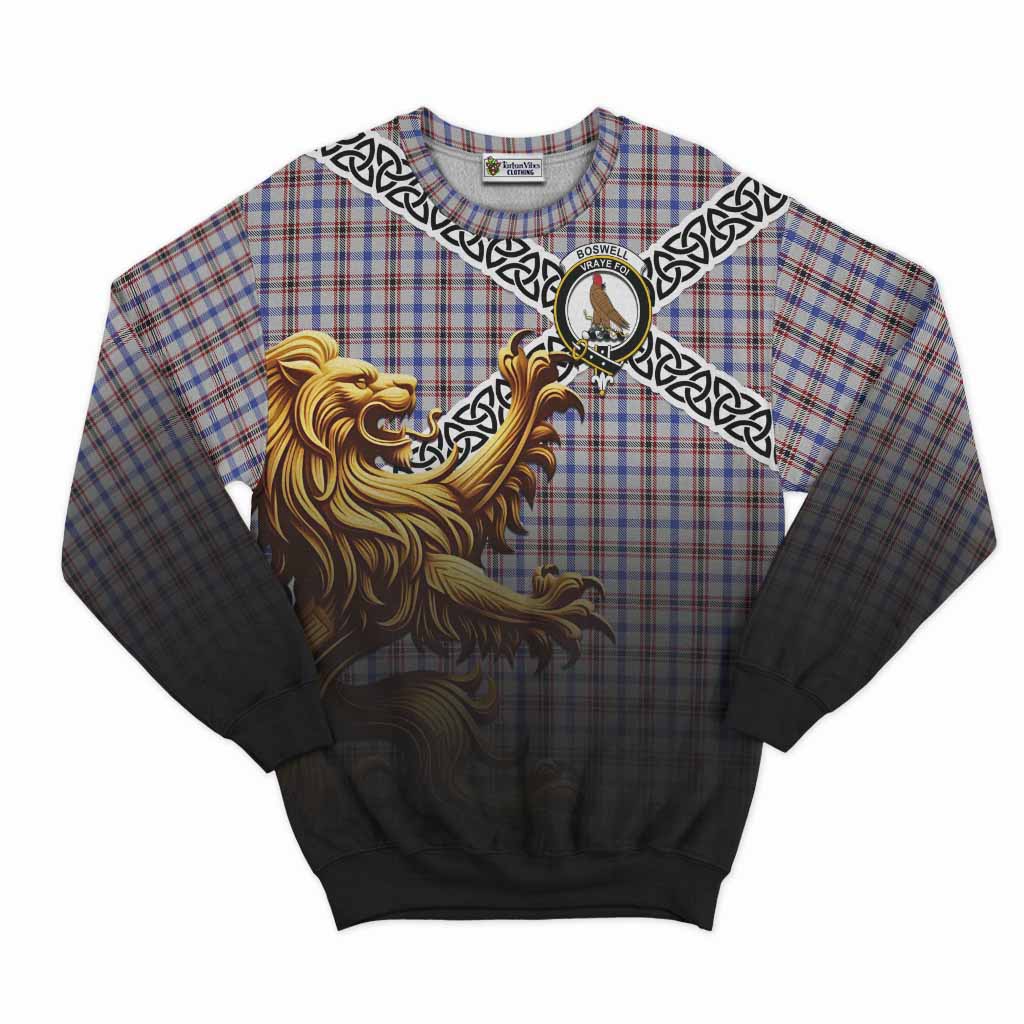 Boswell Crest Tartan Sweatshirt with Golden Lion Emblem Celtic Style Unisex - Tartan Vibes Clothing