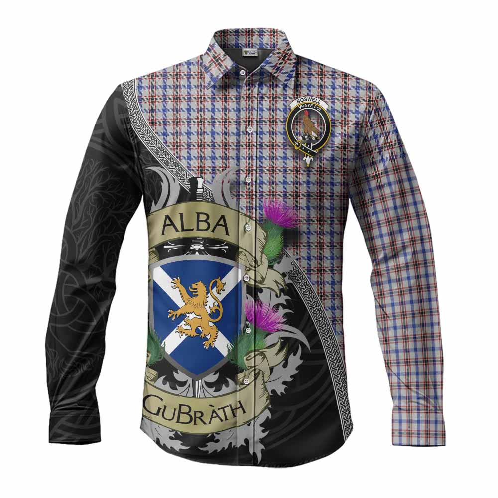 Boswell Tartan Family Crest Long Sleeve Button Shirt Lion Rampant Royal Thistle Shield Celtic Inspired Men's Shirt S - Tartan Vibes Clothing