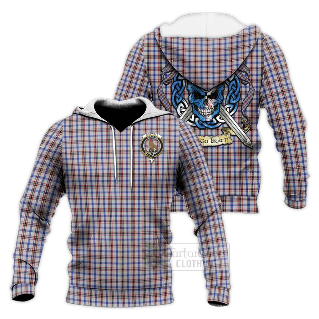 Boswell Tartan Knitted Hoodie with Family Crest Celtic Skull Style Unisex Knitted Pullover Hoodie - Tartan Vibes Clothing