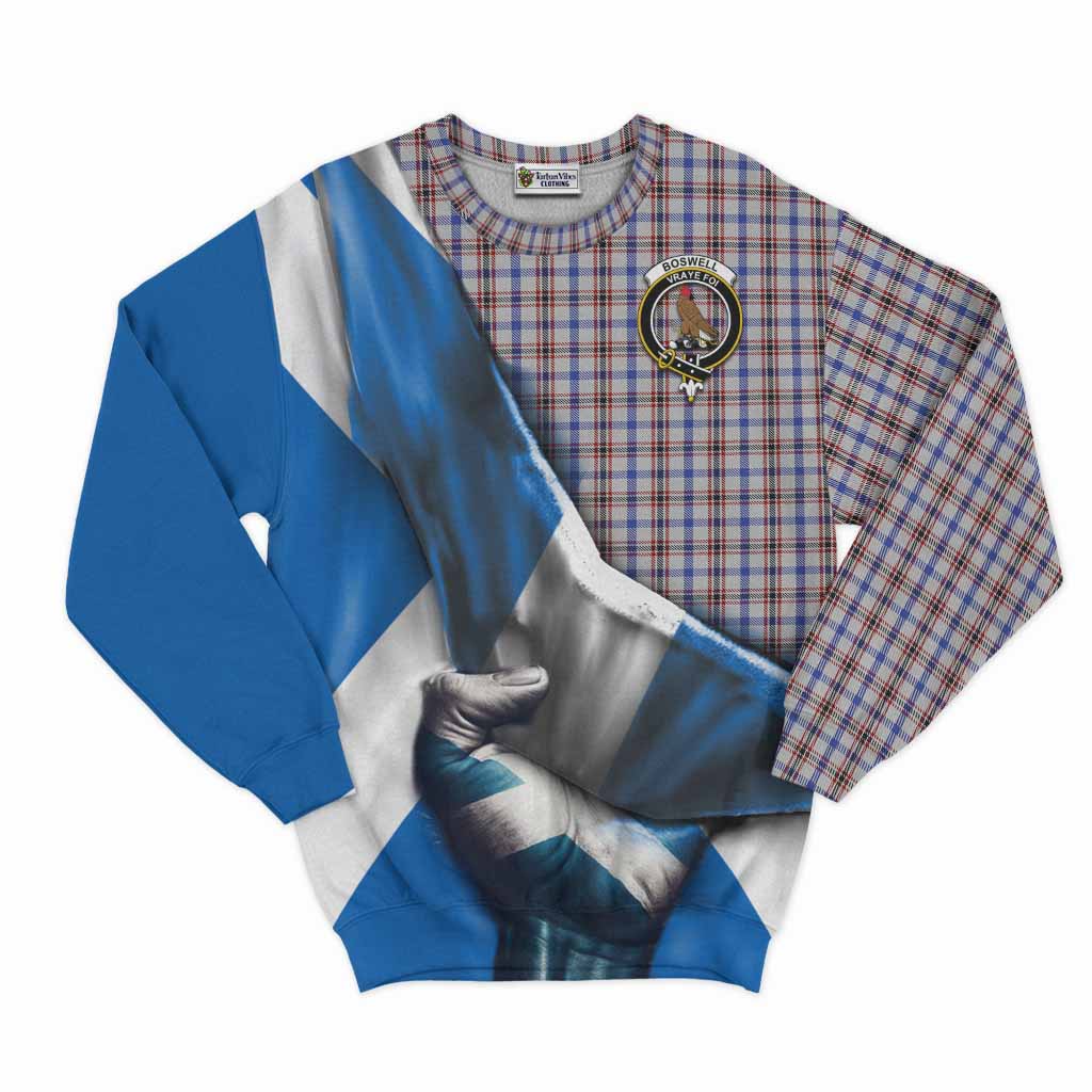 Boswell Tartan Sweatshirt with Family Crest Scotland Patriotic Style Unisex - Tartan Vibes Clothing