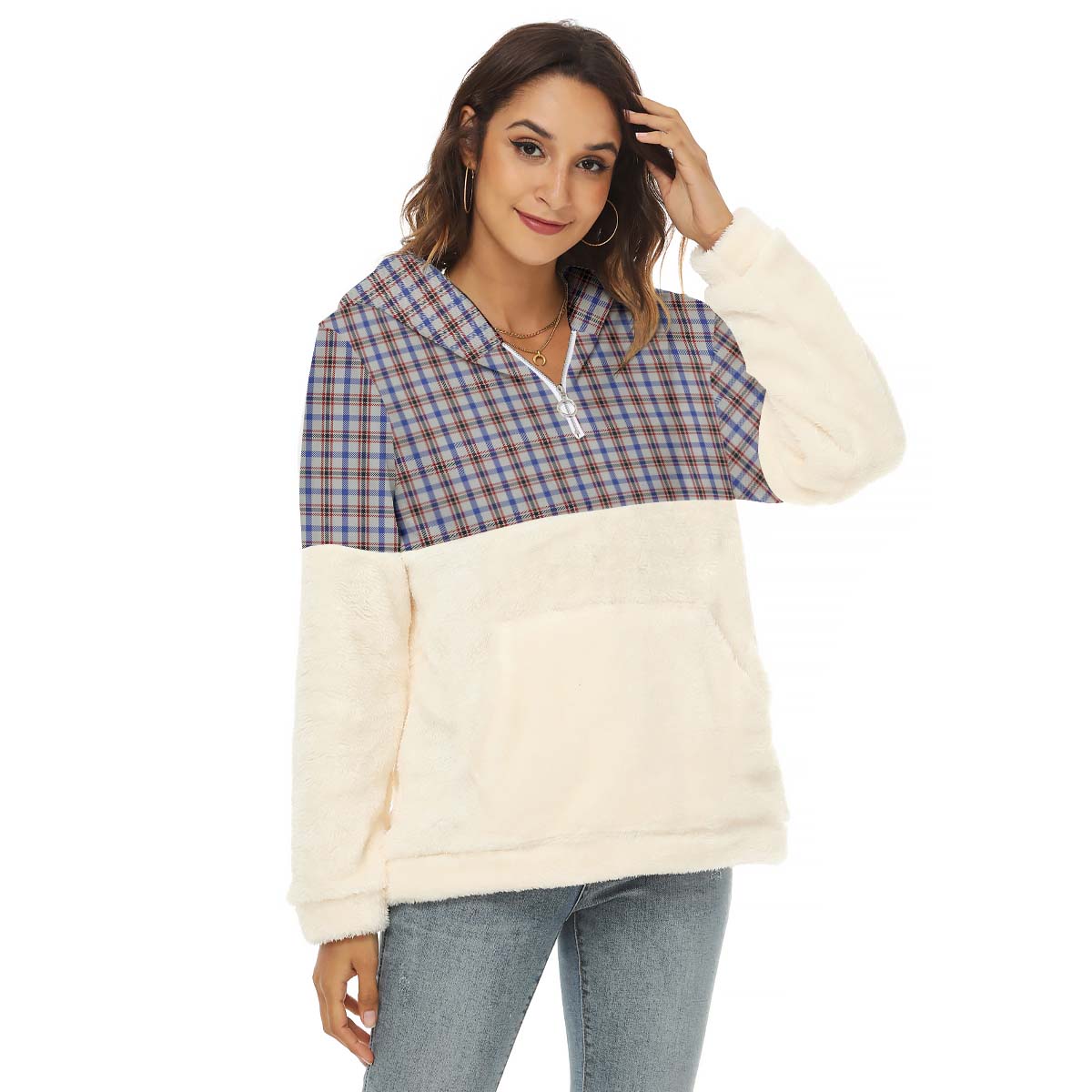 Boswell Tartan Half Style Women's Borg Fleece Hoodie with Half Zip Female - Tartan Vibes Clothing