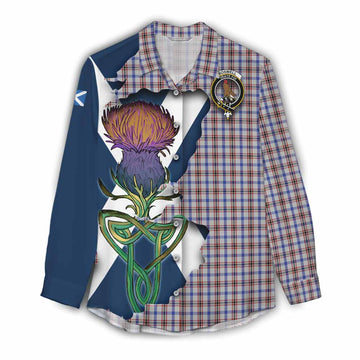 Tartan Vibes Clothing Boswell Tartan Family Crest Women's Casual Shirt Scottish Thistle Celtic Inspired