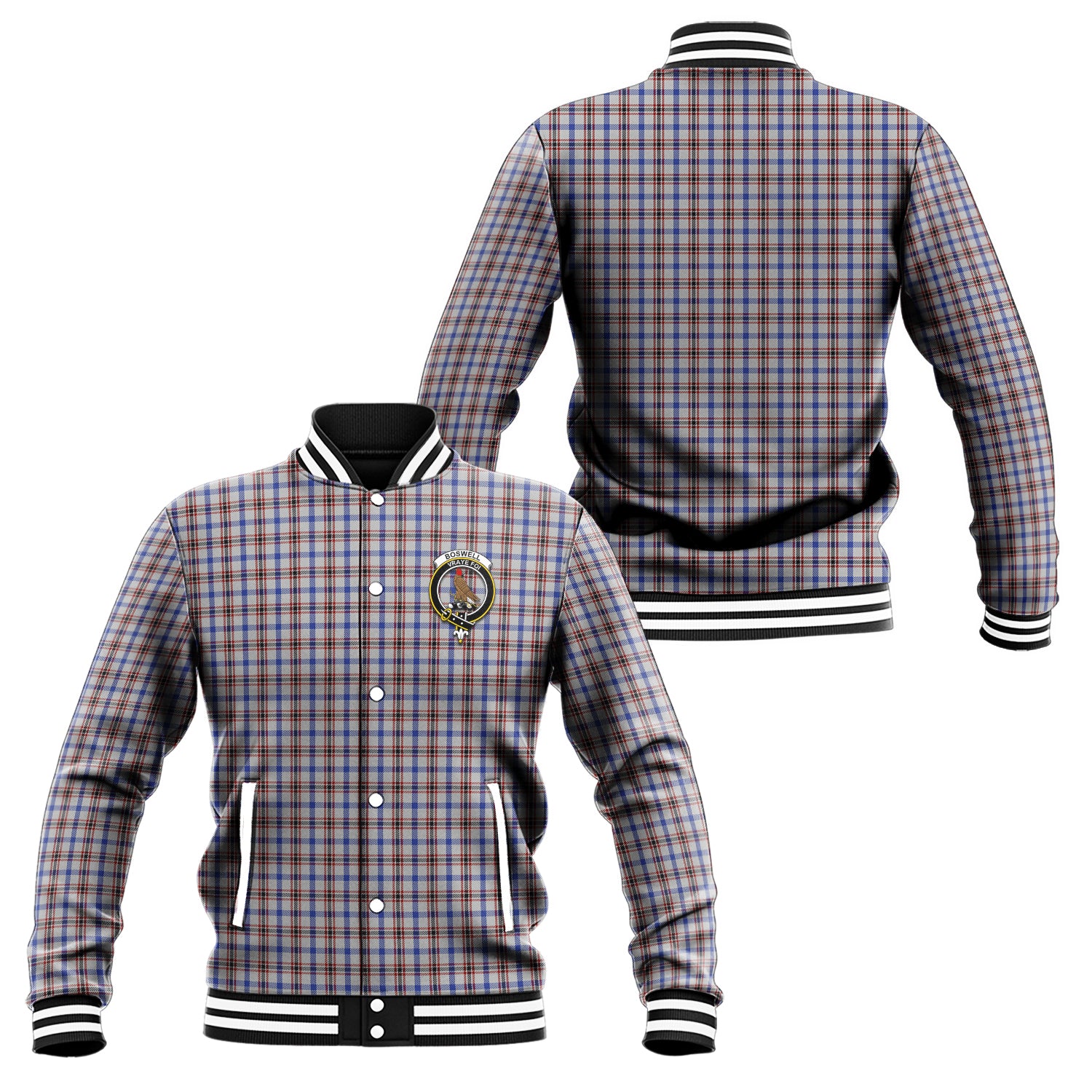 Boswell Tartan Baseball Jacket with Family Crest Unisex - Tartan Vibes Clothing