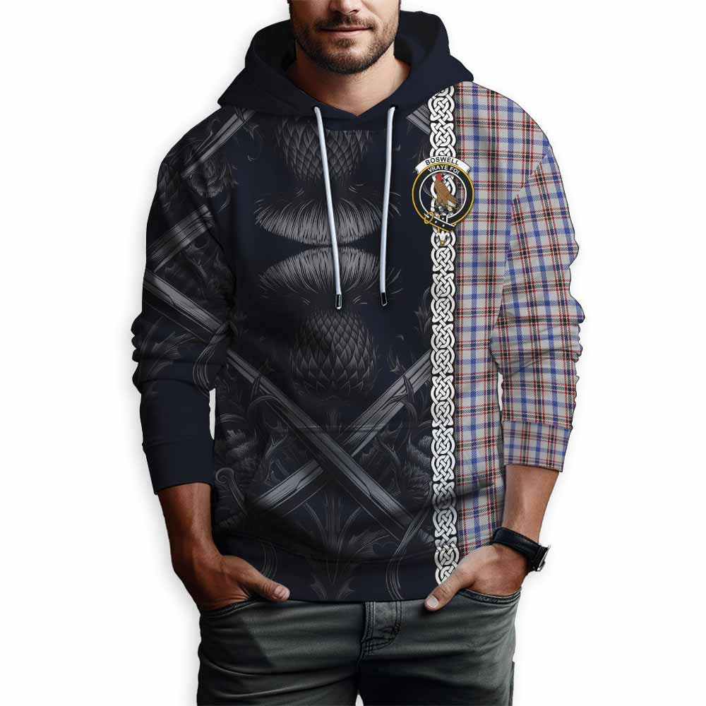 Boswell Tartan Hoodie with Family Crest Cross Sword Thistle Celtic Vibes Pullover Hoodie - Tartan Vibes Clothing
