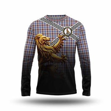 Boswell Crest Tartan Long Sleeve T-Shirt with Golden Lion Emblem Celtic Style Unisex - Tartan Vibes Clothing