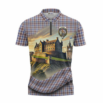 Boswell Tartan Family Crest Zipper Polo Shirt with Scottish Ancient Castle Style Unisex - Tartan Vibes Clothing