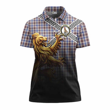 Boswell Crest Tartan Women's Polo Shirt with Golden Lion Emblem Celtic Style Women - Tartan Vibes Clothing