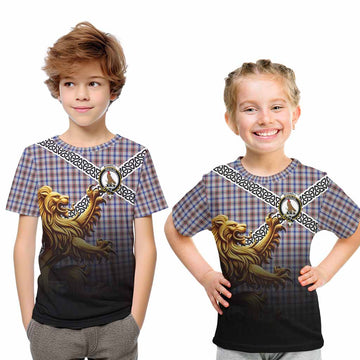Boswell Crest Tartan Kid T-Shirt with Golden Lion Emblem Celtic Style Youth XL Size14 - Tartan Vibes Clothing