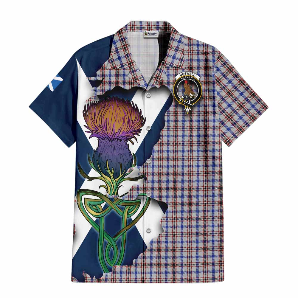 Tartan Vibes Clothing Boswell Tartan Family Crest Short Sleeve Button Shirt Scottish Thistle Celtic Inspired