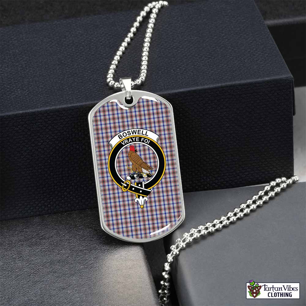 Boswell Tartan Dog Tag Necklace with Family Crest Silver No - Tartan Vibes Clothing