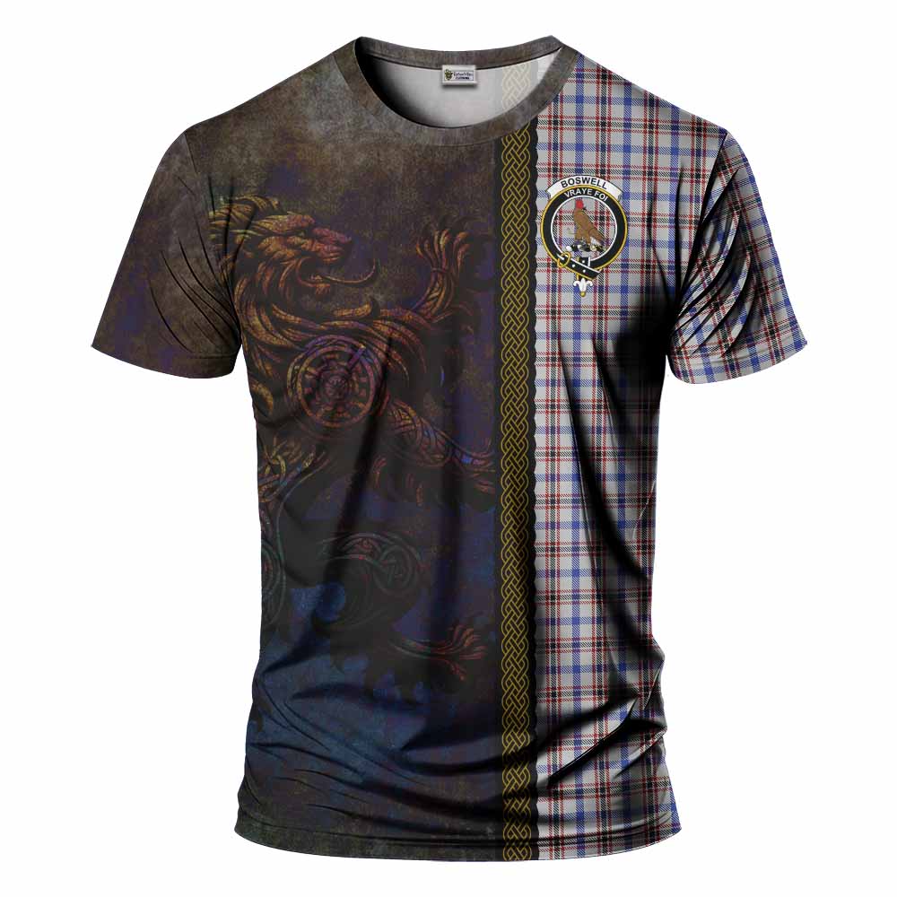 Tartan Vibes Clothing Boswell Tartan Family Crest T-Shirt Alba Gu Brath Be Brave Lion Ancient Style