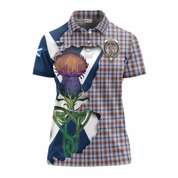Tartan Vibes Clothing Boswell Tartan Family Crest Women's Polo Shirt Scottish Thistle Celtic Inspired