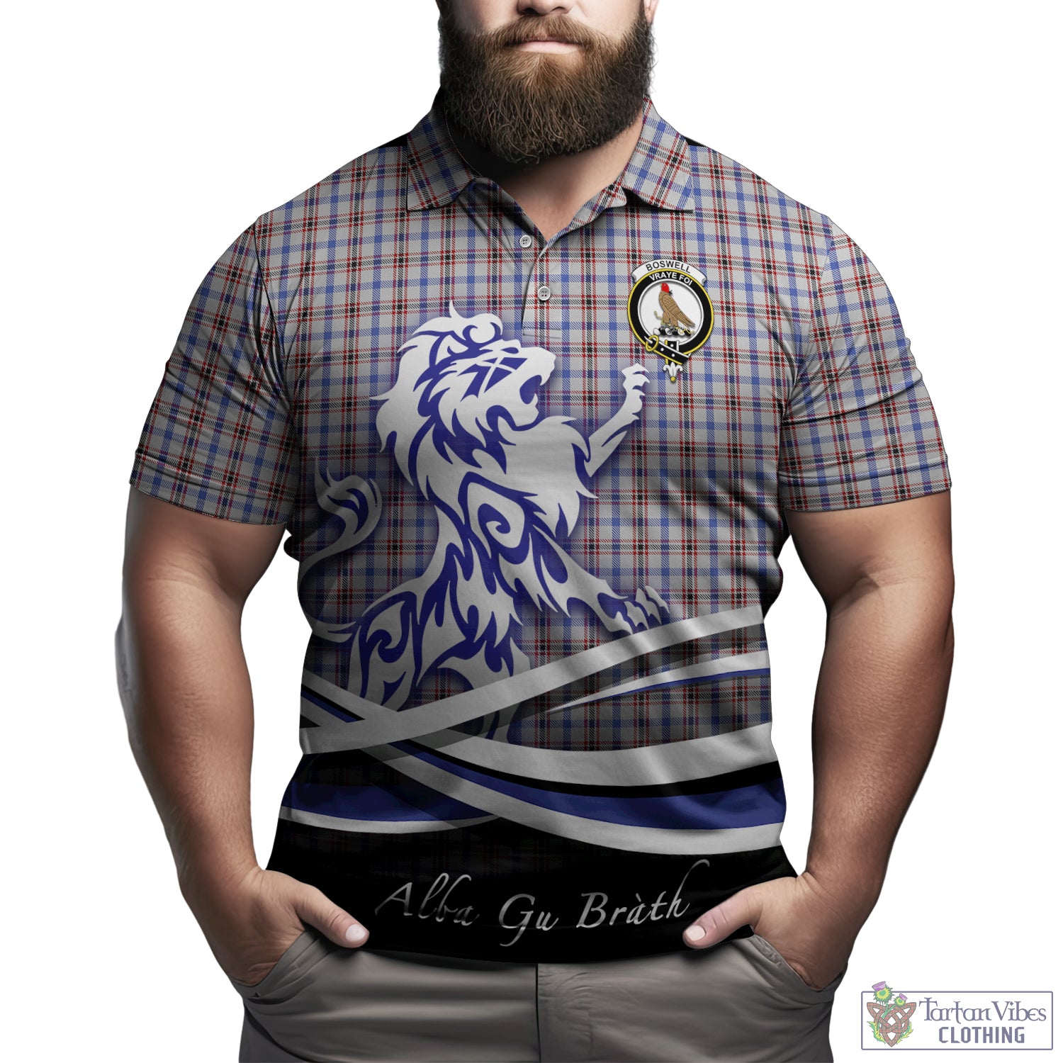 Boswell Tartan Polo Shirt with Alba Gu Brath Regal Lion Emblem Kid - Tartan Vibes Clothing