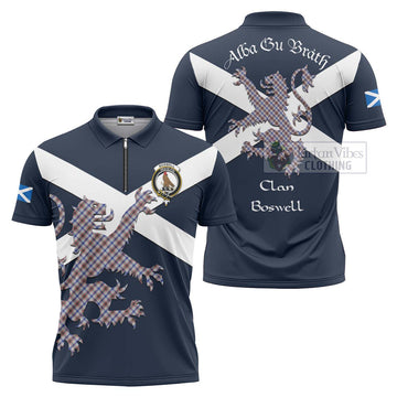 Boswell Tartan Lion Rampant Zipper Polo Shirt Proudly Display Your Heritage with Alba Gu Brath and Clan Name Unisex - Tartan Vibes Clothing