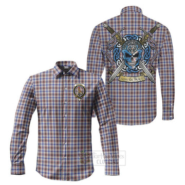 Boswell Tartan Long Sleeve Button Shirt with Family Crest Celtic Skull Style Men's Shirt S - Tartan Vibes Clothing