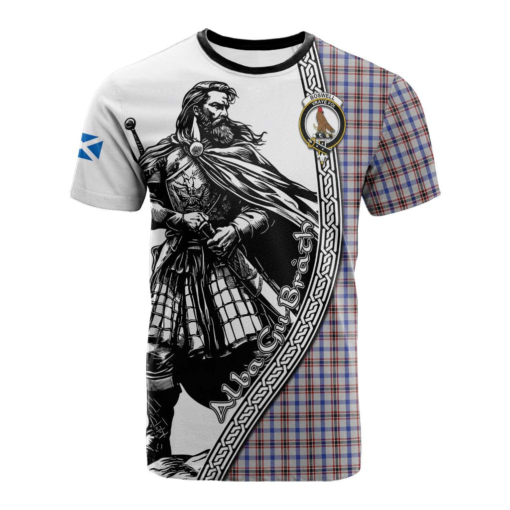 Boswell Tartan Clan Crest Cotton T-shirt with Highlander Warrior Celtic Style Kid's Shirt - Tartan Vibes Clothing