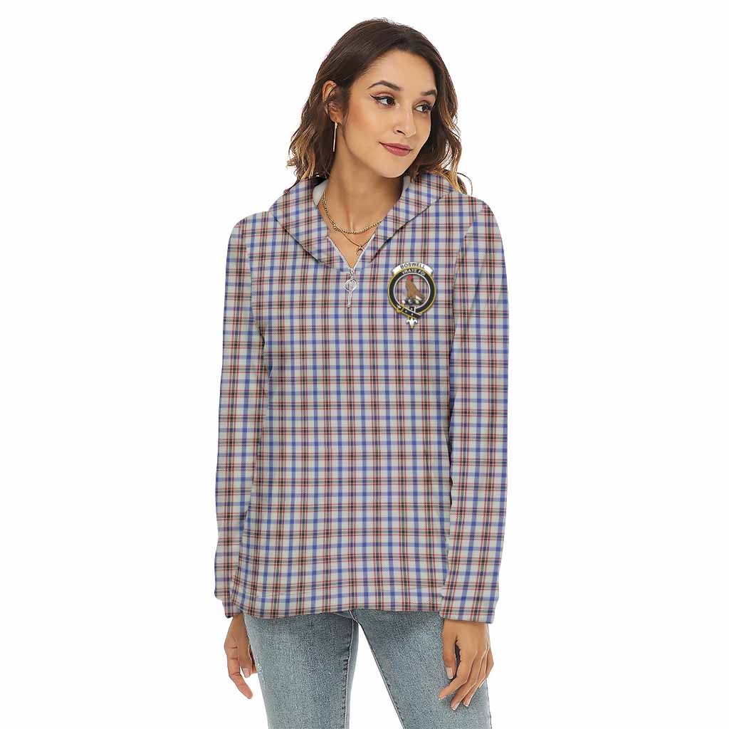 Boswell Tartan Women's Borg Fleece Hoodie with Half Zip with Family Crest Female - Tartan Vibes Clothing