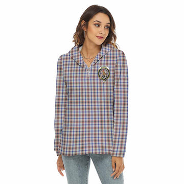 Boswell Tartan Women's Borg Fleece Hoodie with Half Zip with Family Crest Female - Tartan Vibes Clothing