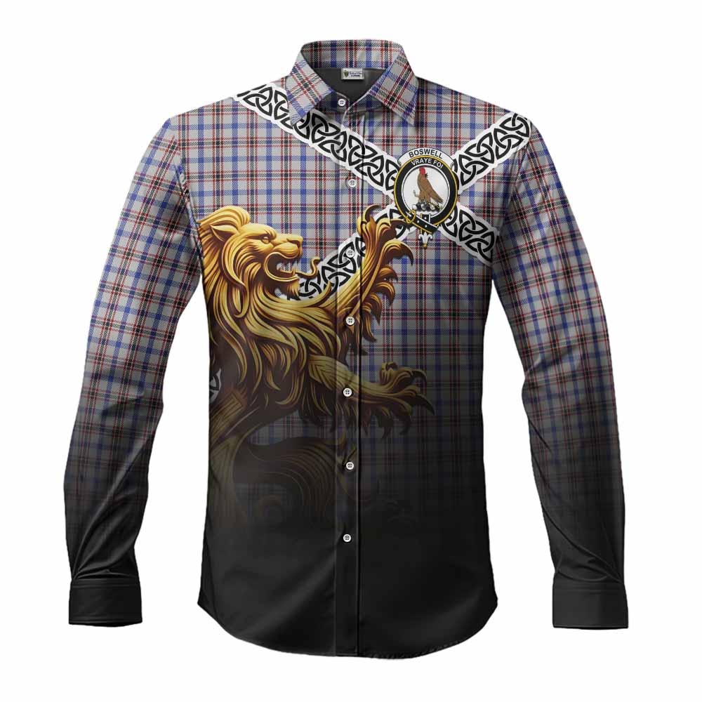 Boswell Crest Tartan Long Sleeve Button Shirt with Golden Lion Emblem Celtic Style Men's Shirt S - Tartan Vibes Clothing