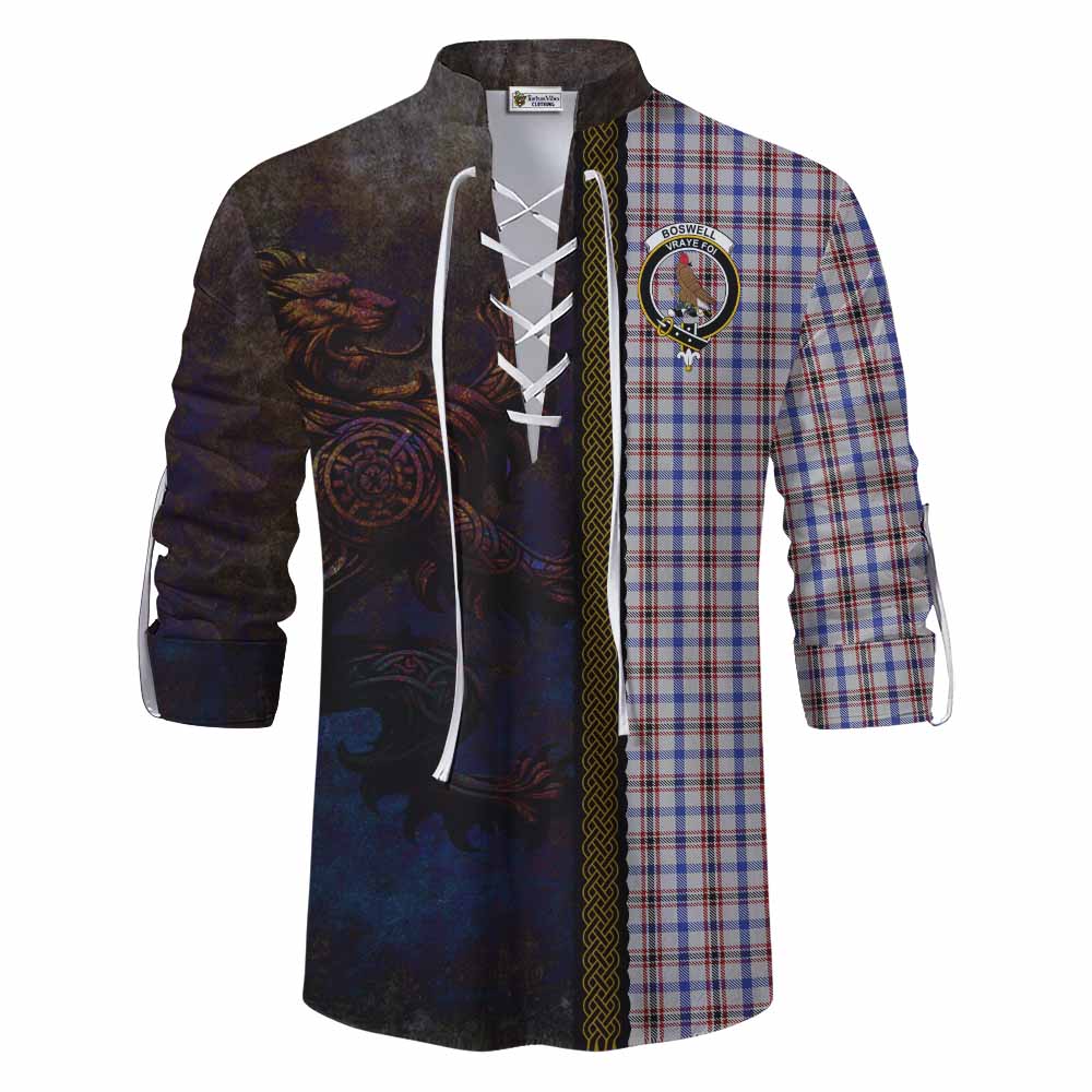 Tartan Vibes Clothing Boswell Tartan Family Crest Ghillie Kilt Shirt Alba Gu Brath Be Brave Lion Ancient Style