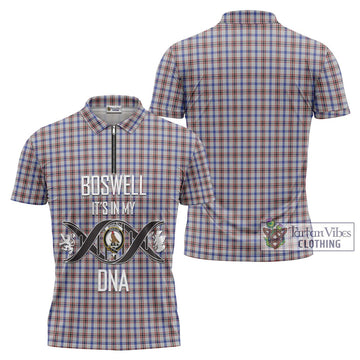 Boswell Tartan Zipper Polo Shirt with Family Crest DNA In Me Style Unisex - Tartan Vibes Clothing