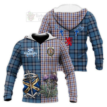 Boswell Tartan Knitted Hoodie Happy St. Andrew's Day Half Tartan Style Unisex Knitted Pullover Hoodie - Tartan Vibes Clothing