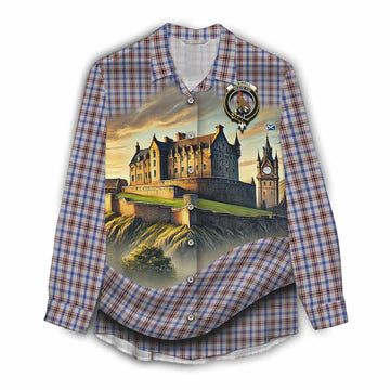 Boswell Tartan Family Crest Women's Casual Shirt with Scottish Ancient Castle Style Female - Tartan Vibes Clothing