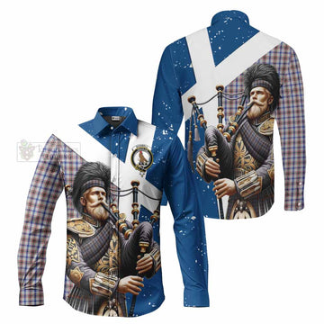 Boswell Tartan Long Sleeve Button Shirt with Family Crest Scottish Bagpiper Vibes Men's Shirt - Tartan Vibes Clothing