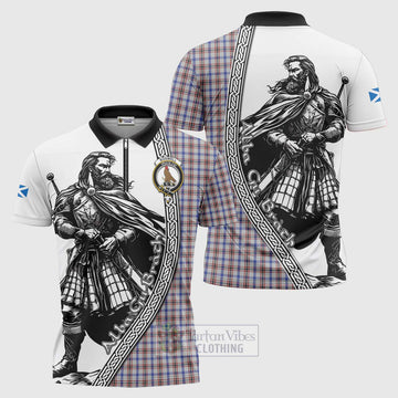 Boswell Tartan Clan Crest Zipper Polo Shirt with Highlander Warrior Celtic Style Unisex - Tartan Vibes Clothing