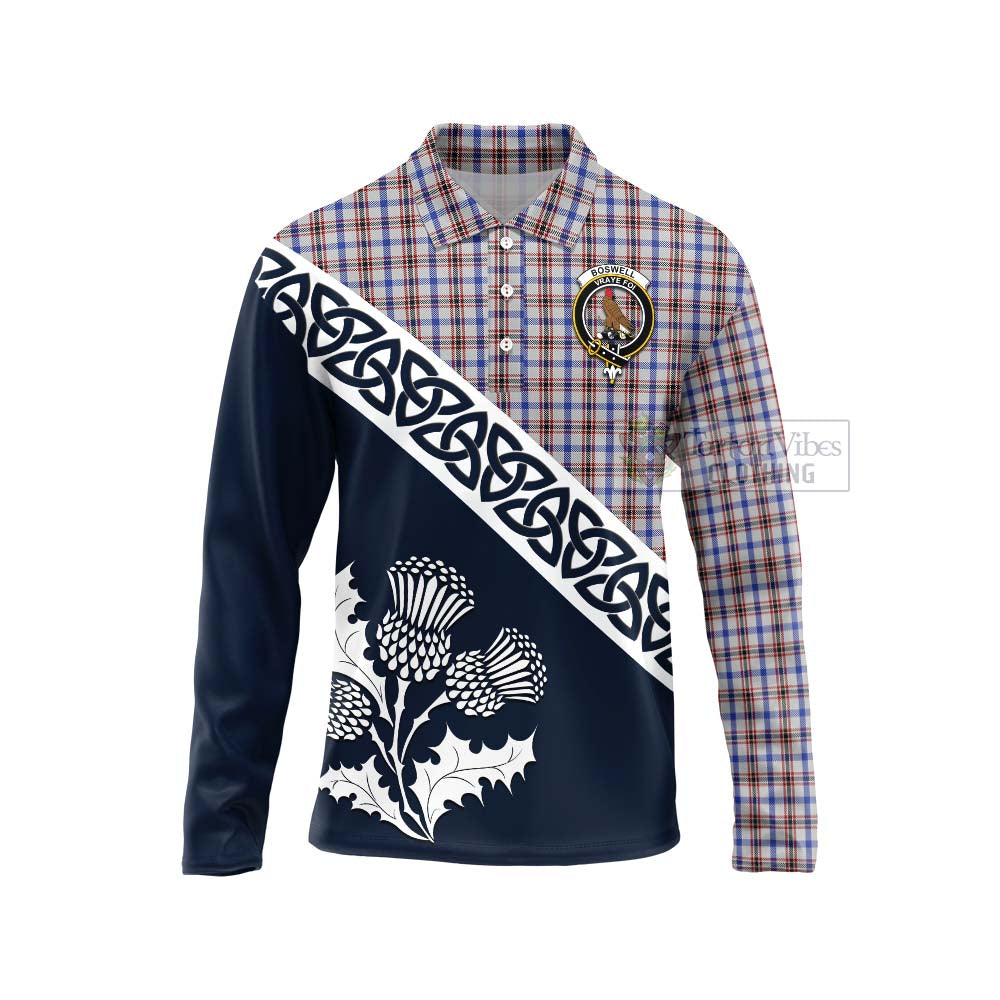 Boswell Tartan Long Sleeve Polo Shirt Featuring Thistle and Scotland Map Unisex - Tartan Vibes Clothing