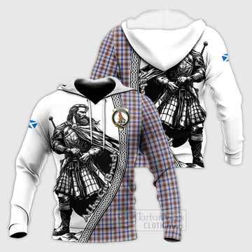 Boswell Tartan Clan Crest Knitted Hoodie with Highlander Warrior Celtic Style Unisex Knitted Pullover Hoodie - Tartan Vibes Clothing