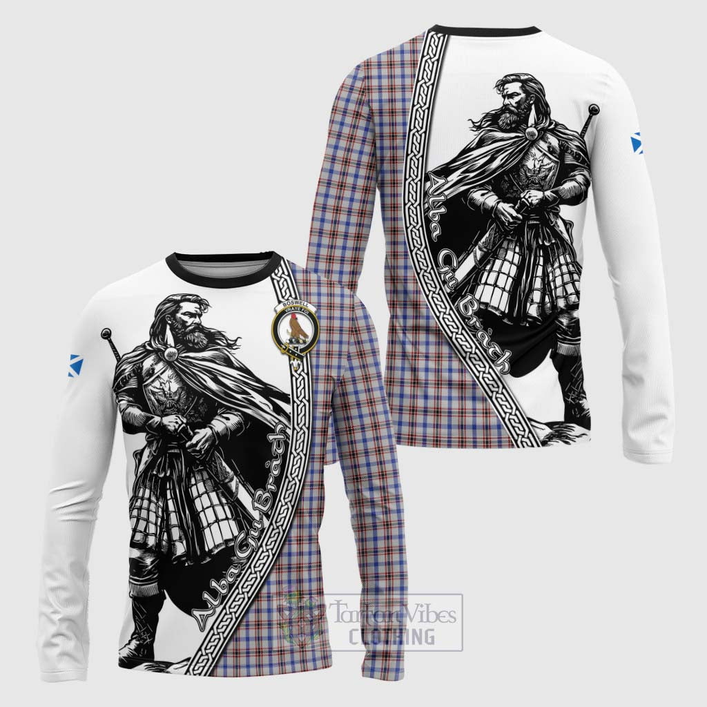 Boswell Tartan Clan Crest Long Sleeve T-Shirt with Highlander Warrior Celtic Style Unisex - Tartan Vibes Clothing