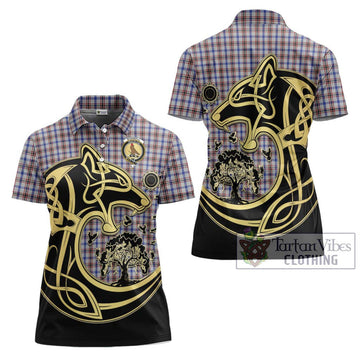 Boswell Tartan Women's Polo Shirt with Family Crest Celtic Wolf Style Women - Tartan Vibes Clothing