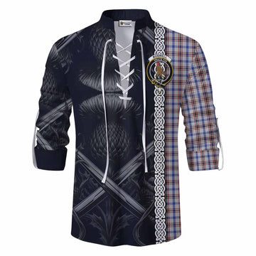 Boswell Tartan Ghillie Kilt Shirt with Family Crest Cross Sword Thistle Celtic Vibes Men - Tartan Vibes Clothing