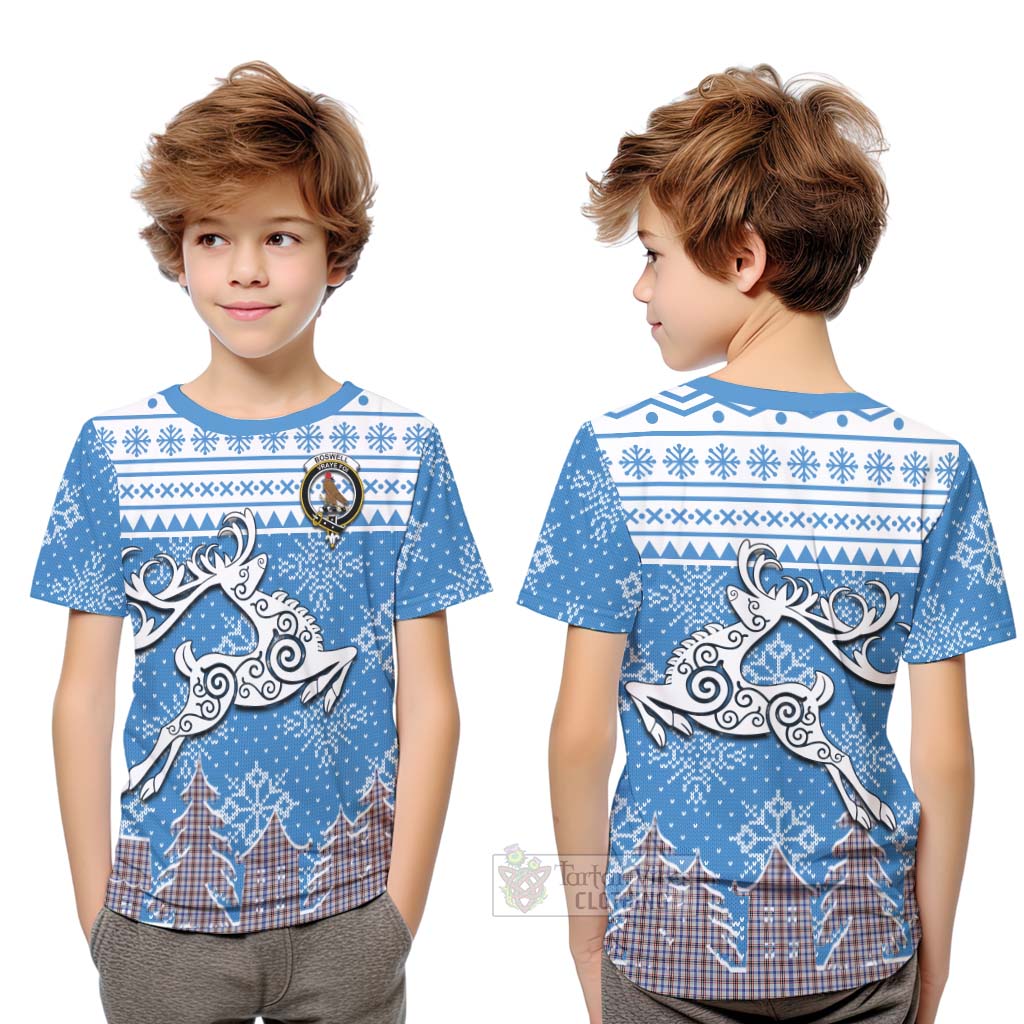 Boswell Clan Christmas Kid T-Shirt Celtic Reindeer Style Youth XL Size14 - Tartan Vibes Clothing
