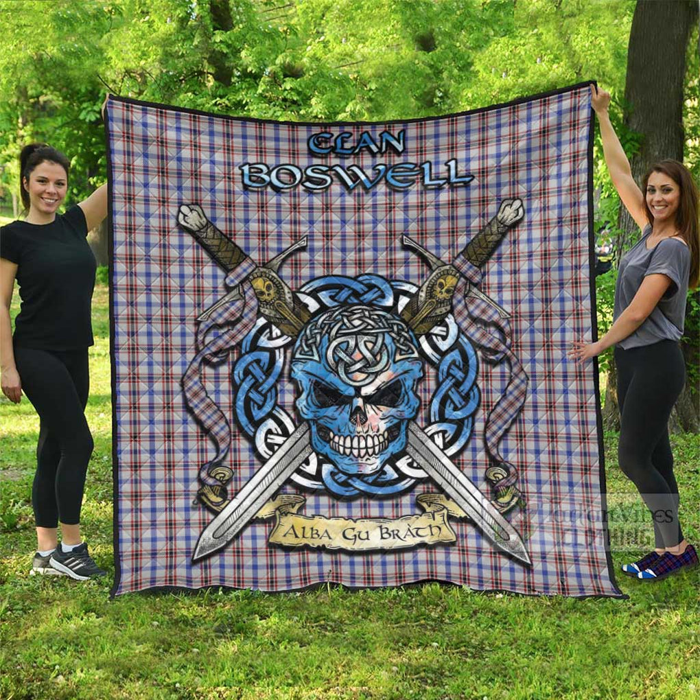 Boswell Tartan Quilt with Celtic Skull Alba Gu Brath Style Super King Quilt 91" x 110" - Tartan Vibes Clothing