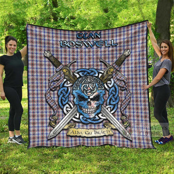 Boswell Tartan Quilt with Celtic Skull Alba Gu Brath Style Super King Quilt 91" x 110" - Tartan Vibes Clothing