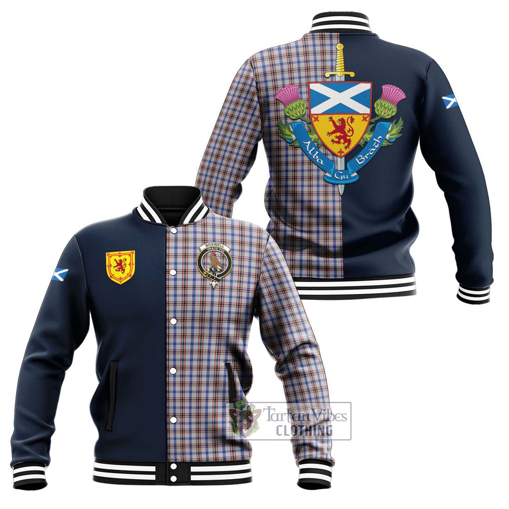 Boswell Tartan Baseball Jacket Alba with Scottish Lion Royal Arm Half Style Unisex - Tartan Vibes Clothing